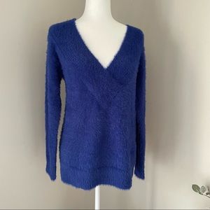 Fuzzy Blue V-Neck Sweater